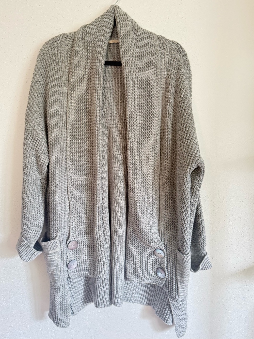 Soft Surroundings Light Gray Open-Front Knit Cardigan